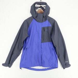 L.L. Bean Rain‎ Jacket Womens Misses Small Blue Gray Hooded Flaws*
